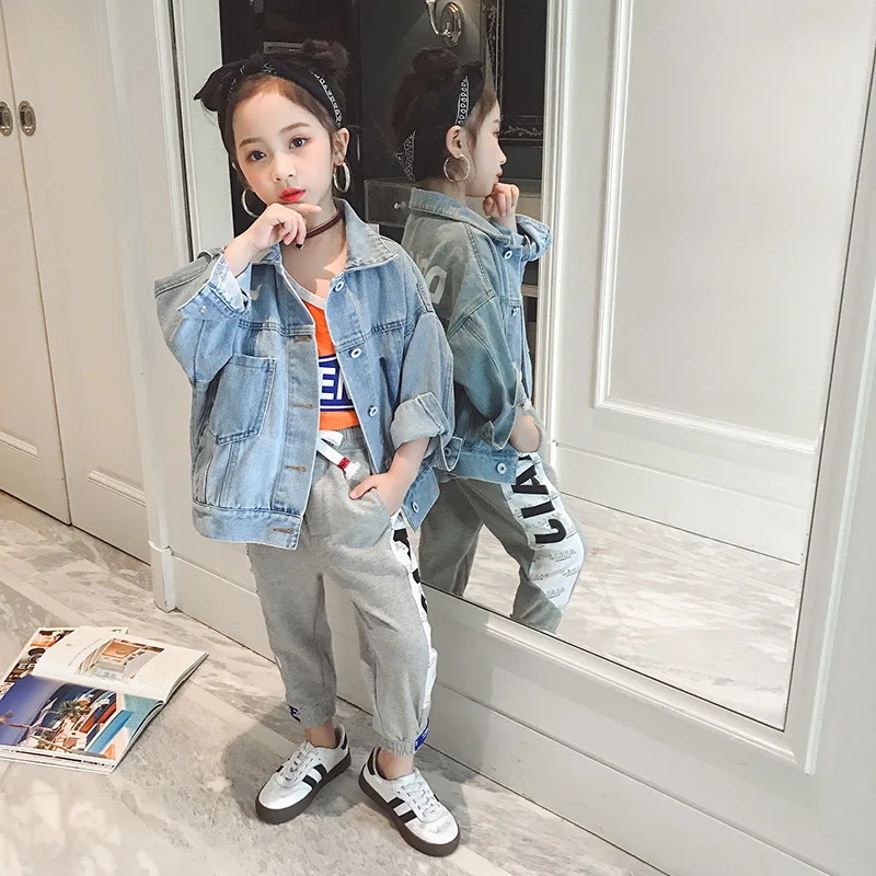 

MyCOS 2019 Autumn Cardigan Tops Big Boy Jeans Coat Little Girl Korean-style Cowboy Fashion Jacket