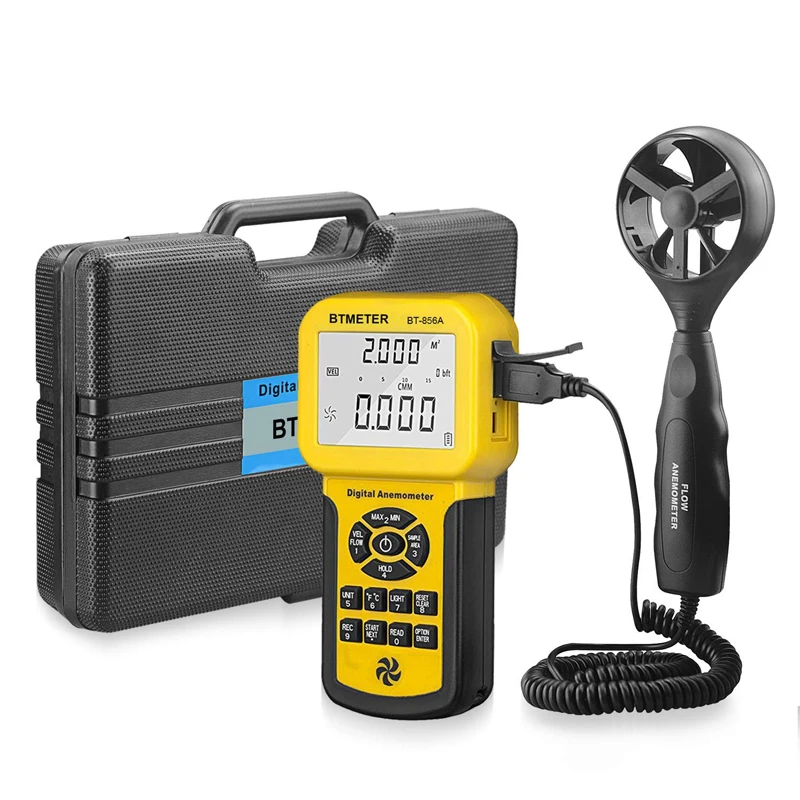 BTMETER BT-866A Anemometro Palmare Digitale - Misura Velocità Del Vento 0,3-40 M/s, CFM, Temperatura, Umidità E Punto Di Rugiada - Con Registrazione Dati USB E Retroilluminazione