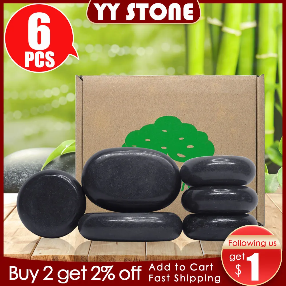 Tontin 6 Pz/Set Hot Stone Massage Set Riscaldatore Box Alleviare Lo Stress Mal Di Schiena Assistenza Sanitaria Lava Basalto Round Massage Tool Stones