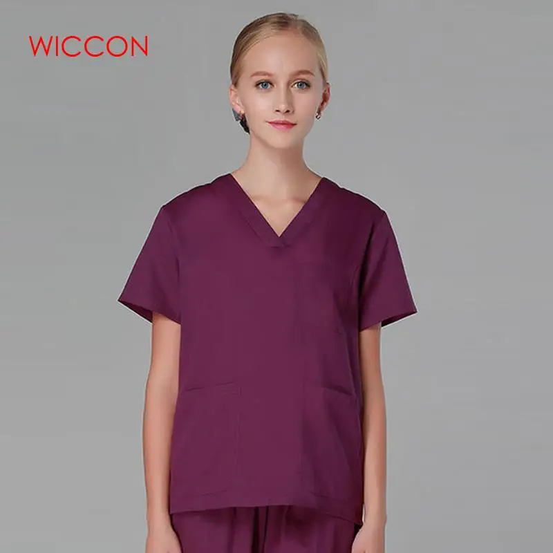 WICCON Новая модная, с короткими рукавами, женские костюмы, хирургические халаты, одежда, щетка, ручная одежда, медсестры, доктор, хлопок, однотонный, Unitform