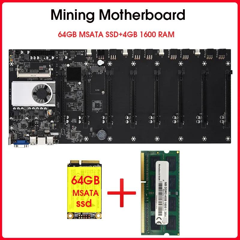Резервная материнская плата 8 GPU для майнинга биткоина, криптовалюма, майнинга с 64 Гб MSATA SSD DDR3 4 Гб, 1600 МГц, Комплект оперативной памяти|Материнские платы| | АлиЭкспресс