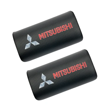 

2pcs car carbon fiber logo headrest PU leather car neck pillow for Mitsubishis RALLIART logo ASX Lancer 10 Pajero Outlander