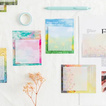 

Creative oil painting, painted landscape, post-it notes, color hand account decoration material, paper message, note, N stickers