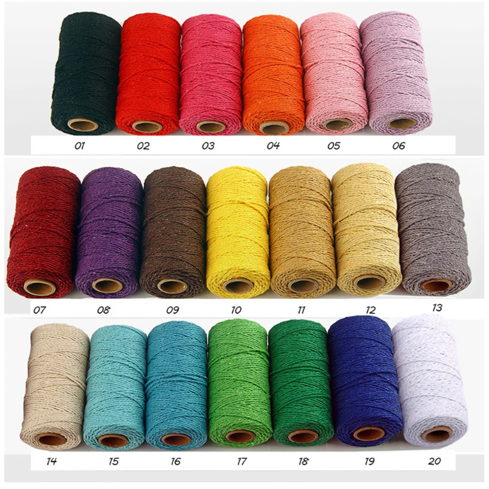 100% Cotton Rope Colorful Twine Macrame Cord String Thread For Party Wedding Decoration Accessory DIY cord 2mm*100m