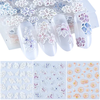 

1pc 5D Embossed Nail Sticker Blooming Flower Slider For Nail Art Decoration Acrylic Engraved 3D Manicure Sticker Decals LA1019-2