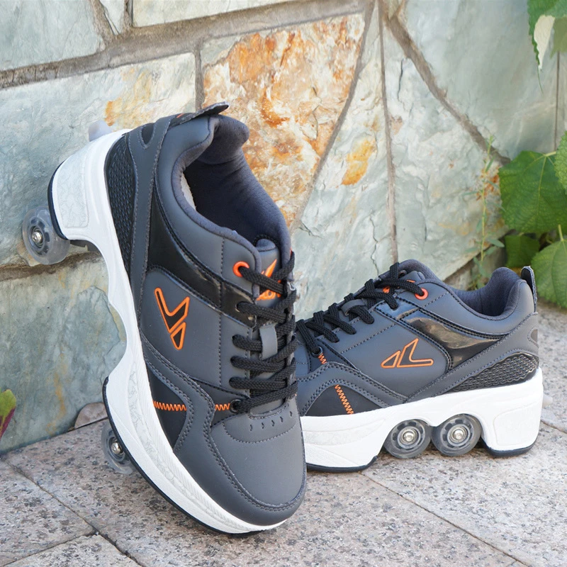 Deformation Parkour Shoes Four Wheels Rounds Of Running Shoes Roller Skates Shoes Adults Kids Unisex