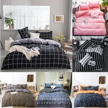 

Bedding set Polyester lattice stripe 4pcs Sheets Duvet cover Pillowcase Simple double bed Queen size bed Sheets set Bedcover