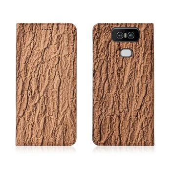 

Bark Pattern Genuine Leather Business Phone Case For Asus Zenfone 6Z ZS630KL/Zenfone 5Z ZS620KL Mobile Phone Bag Standing Case