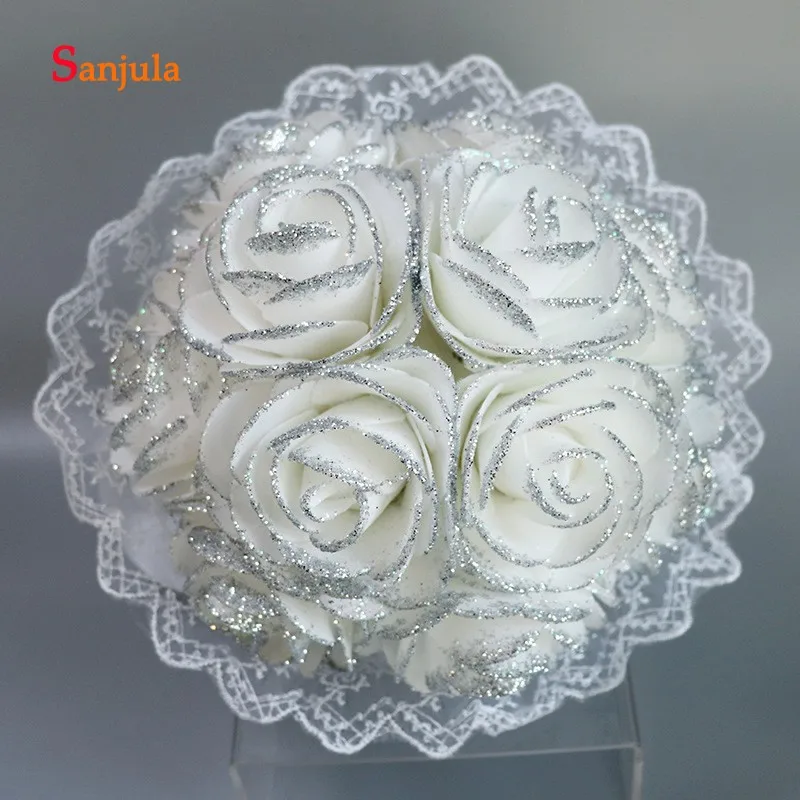Цветы из материала pe Свадебный букет серебряная пудра край специальный ручной цветы белый букет для подружки невесты ramo novia WB37