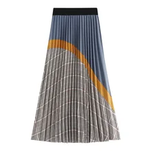 Высокая талия Женская трапециевидная юбка винтажные юбки женские клетчатые полосатые плиссированные юбки Свободные женские Jupe Femme Saia Faldas верхняя одежда