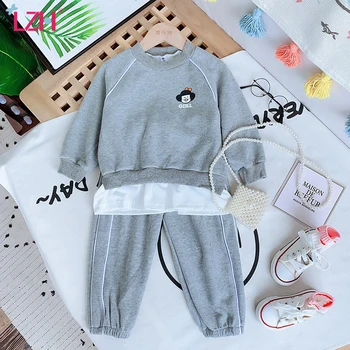 

LZH 2020 Autumn Casual Long-Sleeved Sweater 2Pcs Set Cute Cartoon Costume For Girl Cotton Children Tracksuit 3-8 Years Kid suits