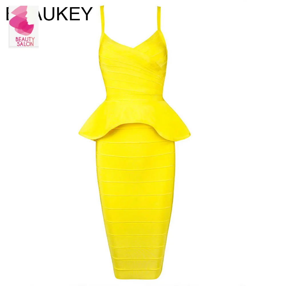 

2 Piece Peplum Knee Length Spaghetti Strap Sexy Women New Fashion Bodycon Bandage Dress Lilac White Black Nude