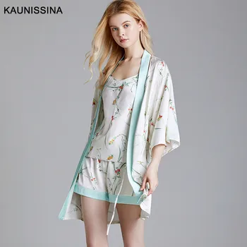 

Pajamas for Women 3 Piece Sleepwear Set Floral Print Silk Set Sexy Pyjamas Women Night Suit Home Clothes Loungewear Home Clothes