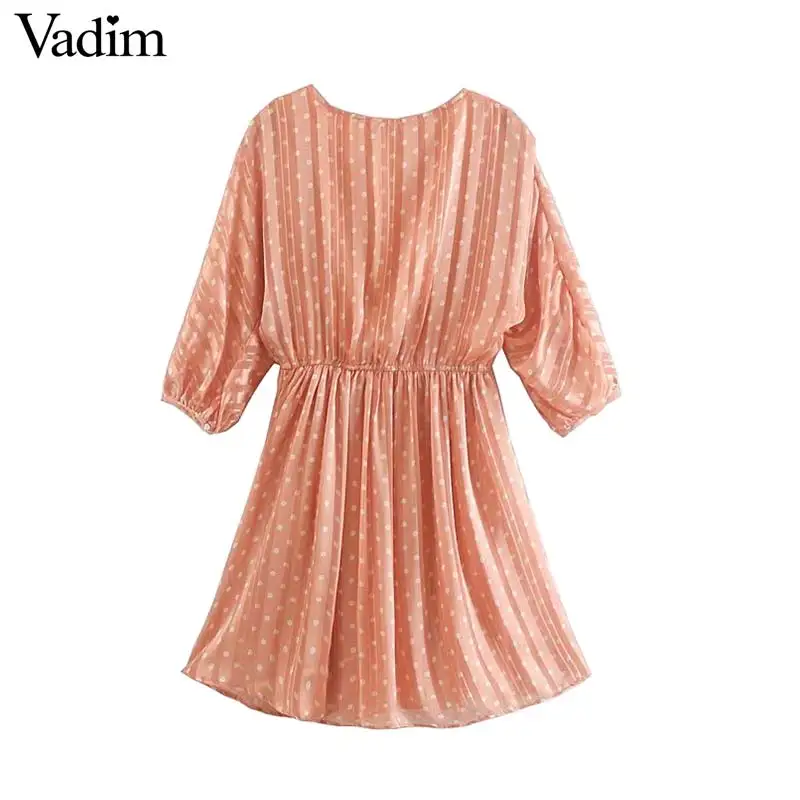 Vadim женское мини-платье в горошек с v-образным вырезом, рукав три четверти, плиссированное, с эластичной талией, элегантные уютные шикарные платья, vestidos QC559
