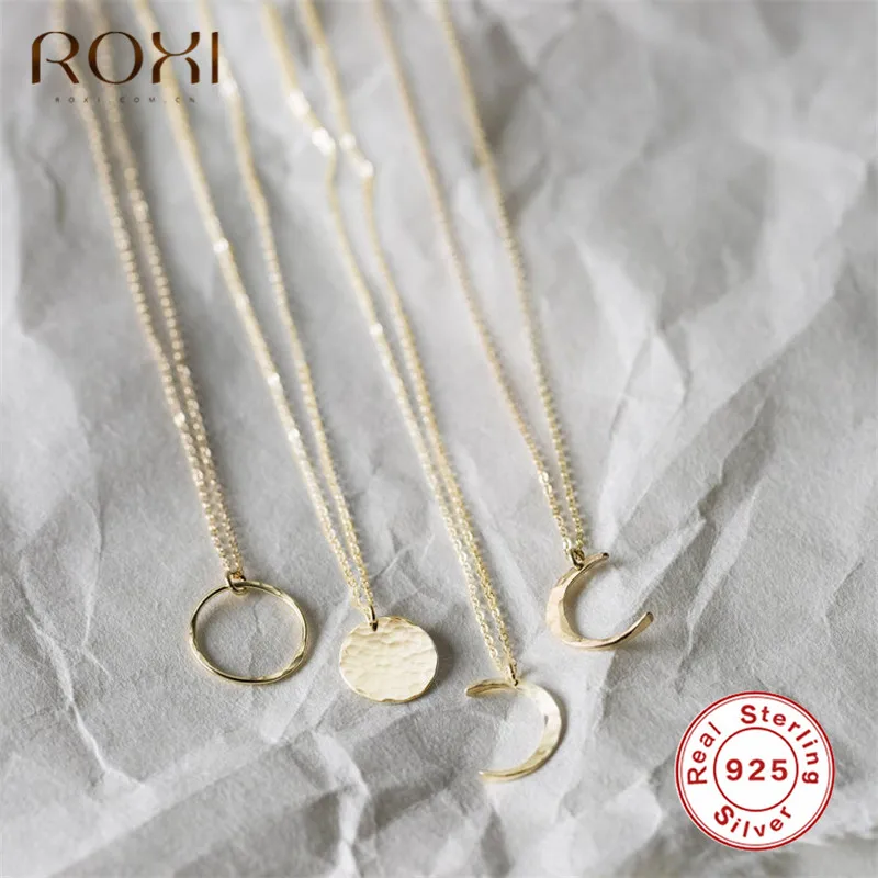 ROXI Настоящее серебро 925 проба ожерелье Корейская простая луна ожерелье, подвеска из золота цепь колье с монетой круглый чокер