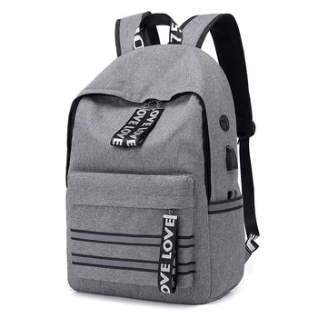 

New Simple Canvas Backpack USB Charging Convenient Headphone Hole Male And Female Students Travel Computer Bag
