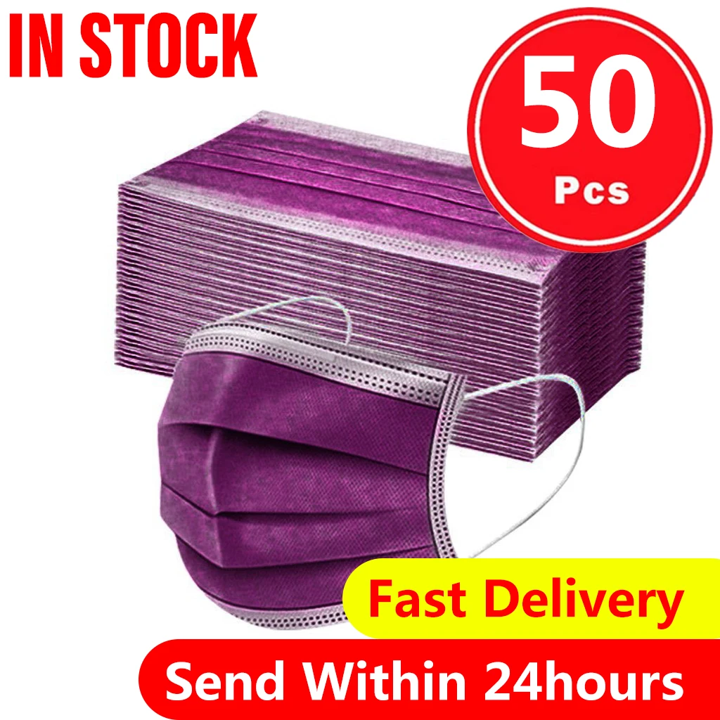 ¡En Stock! Mascarilla desechable de 3 capas no tejida, máscara no tejida con elásticos para las orejas, 50 Uds.|Mascarillas| - AliExpress