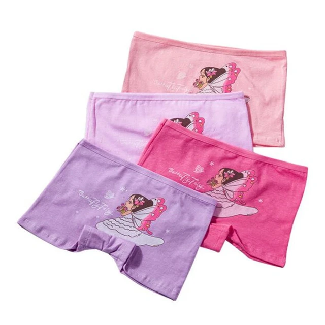 4pcs Girls Cotton Underwear Kids Princess Cat Floral Printing