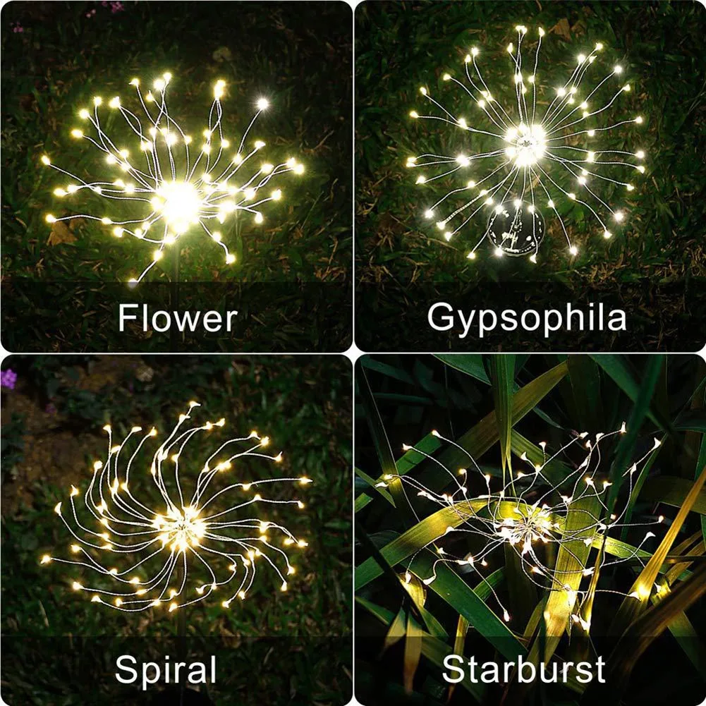 

New 2pcs 120LED Solar Fireworks Light Weatherproof Decorative for Garden Lawn Field SF66
