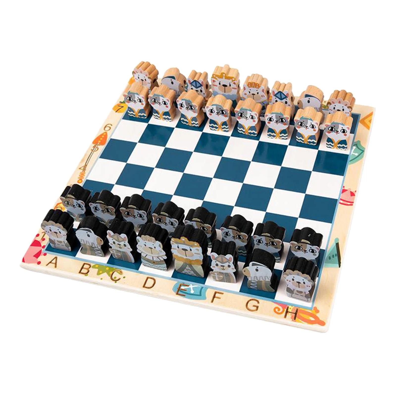 Cartoon Chess Game Wooden Chessman King Queen Chessboard Set Chess Board Game for Beginner