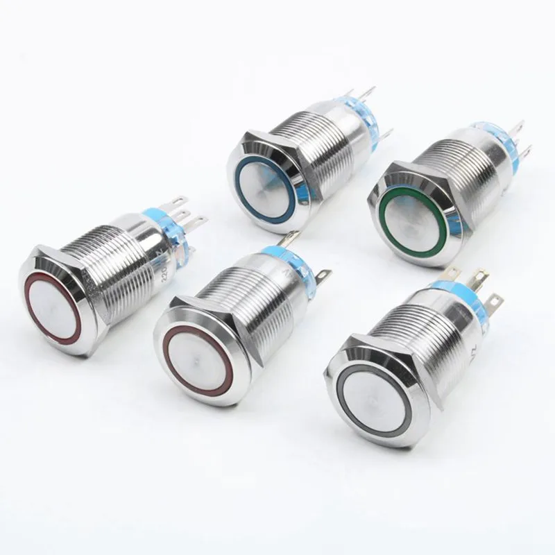 

19mm Metal brass Push Button Switch flat round illumination ring Momentary self reset/Self locking 1NO 1NC Car press button