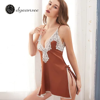 

DAS High quality Silk Satin large slit Lace Sexy suspender skirt