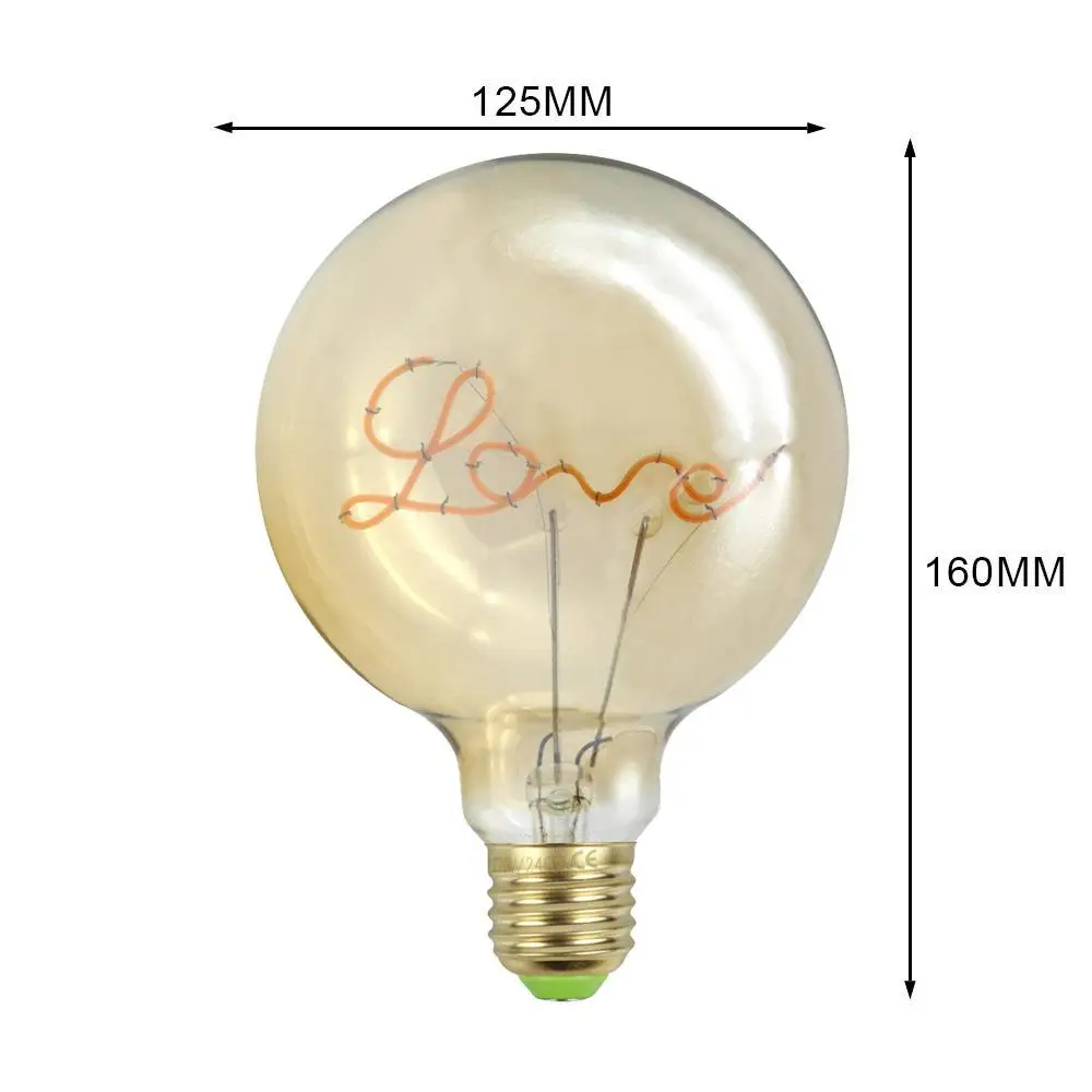 MeterMall, ретро светодиодный светильник с надписью «Love», G125, лампа Эдисона с желтым корпусом для украшения дома
