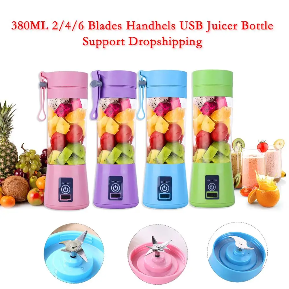 Comprare 380 ml 4 6 Lame Mini Portatile Frutta Spremiagrumi Elettrico USB Ricaricabile Smoothie Maker Frullatore Macchina Bottiglia di Sport Juicing Cup
