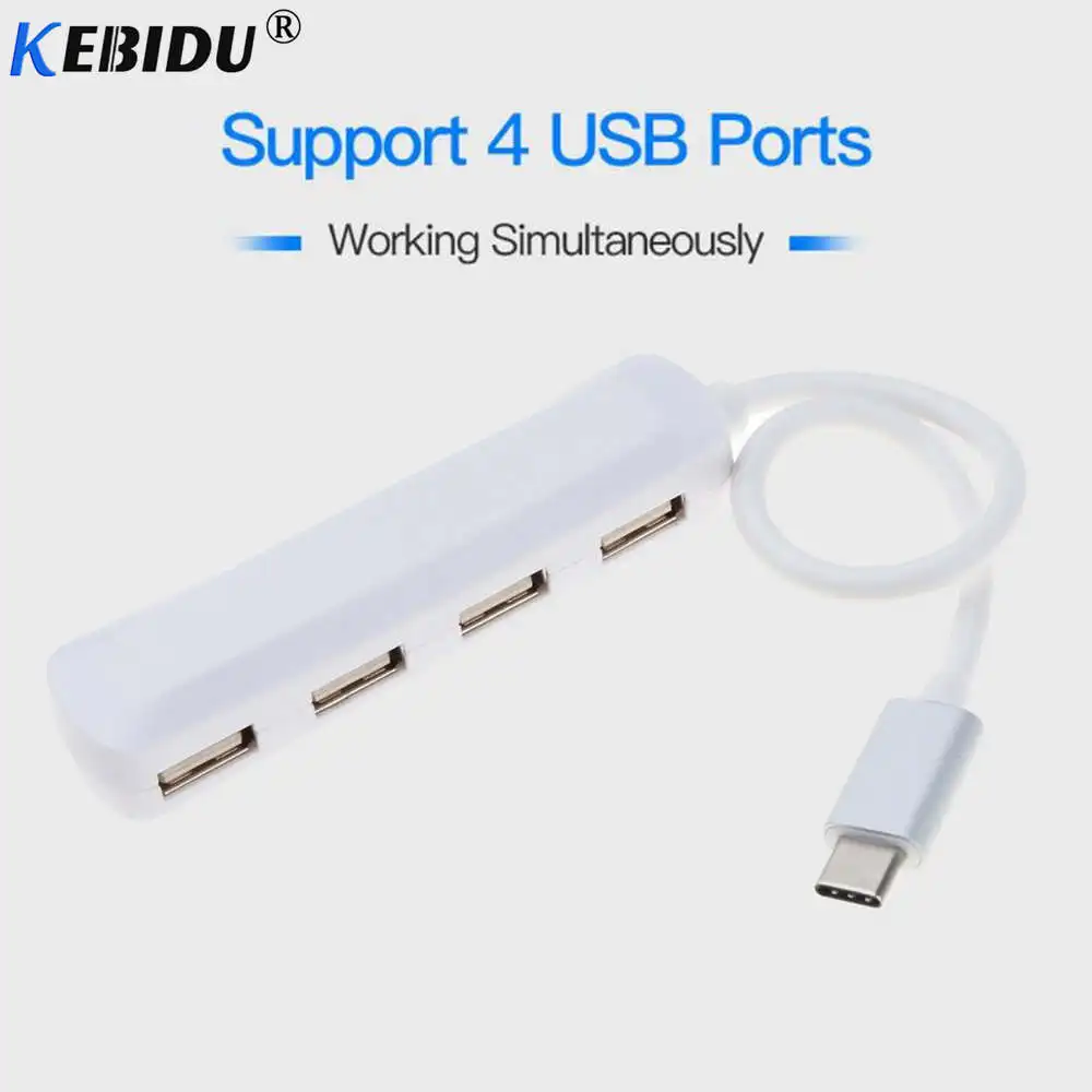 

kebidu Type C to USB 2.0 Hub USB 3.1 4 Port Connector Splitter Adapter High Speed For PC Laptop Desktop Macbook Pro Phone Tablet