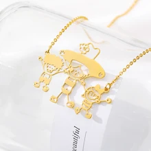 Custom Kids Drawing Necklace Personalized Children Artwork Necklace Stainless Steel Gold Sliver Chain for Mom Grandma Gift