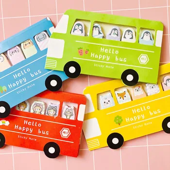 

75 Sheets Lovely Animals Happy Bus Penguin Cat Sticky Note Memo Pads Stationery Notepad