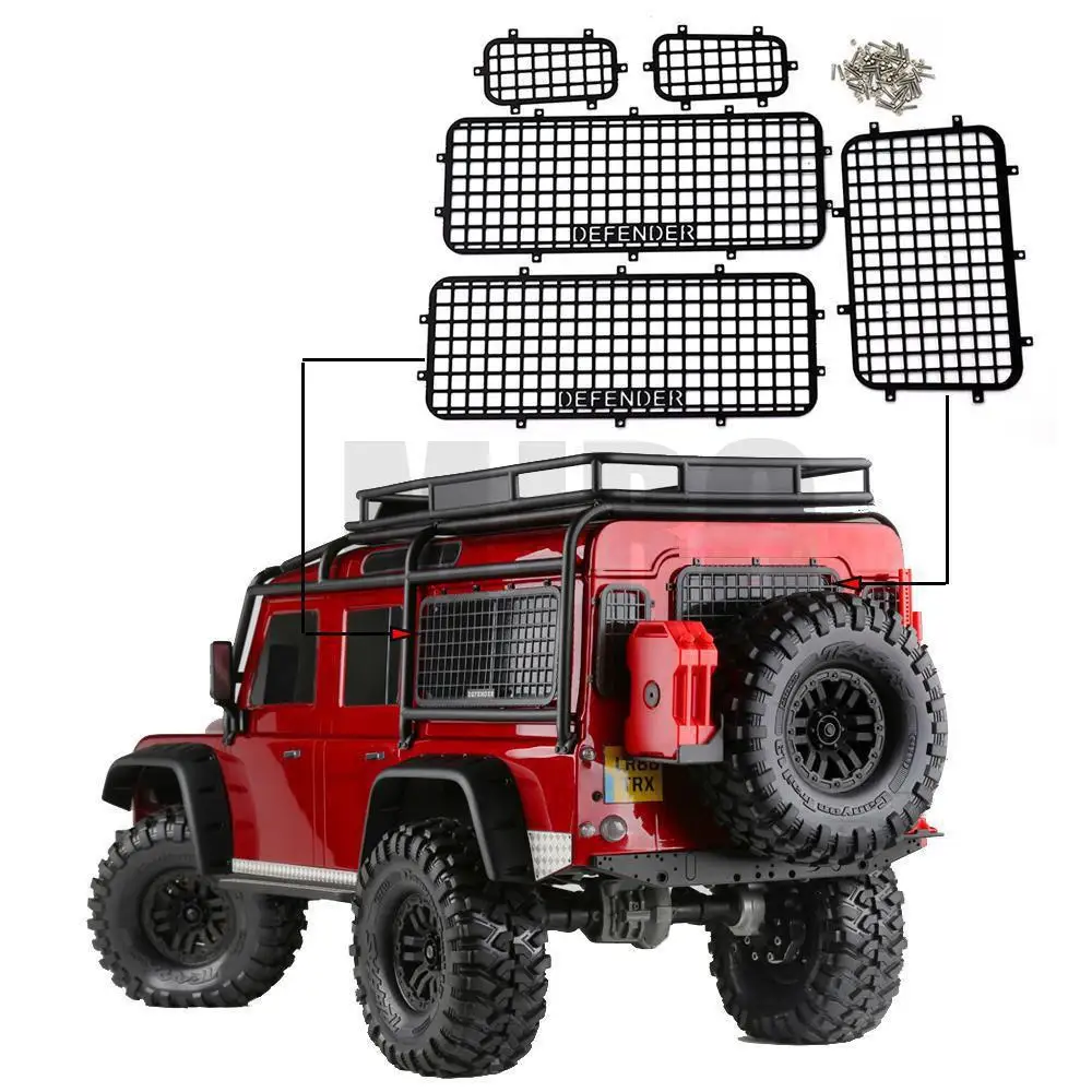 5Pcs Trx4 Metal Window Mesh Rete Protettiva Defender Logo Per 1/10 Rc Crawler Car Trax Trx-4 Accessori
