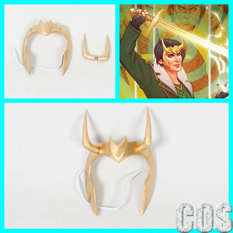 Loki Agent of Asgard Косплей Золотая маска ручной работы с рогами