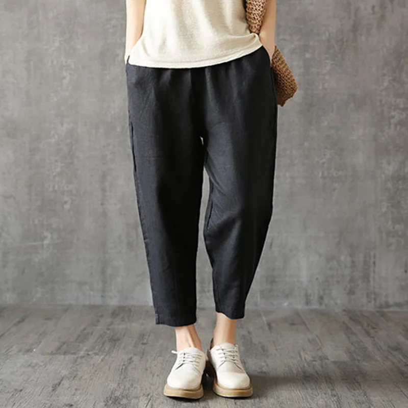 Puimentiua 2019 Retro Cotton Linen Pants Womens Plus Size Spring Autumn Nine pants Loose Capris Trousers Pockets Solid Pants Puimentiua 2019 Retro Cotton Linen Pants Womens Plus Size Spring Autumn Nine pants Loose Capris Trousers Pockets Solid Pants