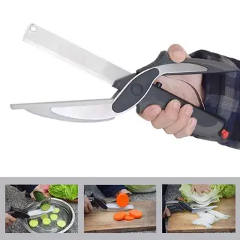 

2 In 1 Smart Stainless Steel Spring Knife Multifunctional Home Food Cutting Vegetable Scissors Kitchen Tool