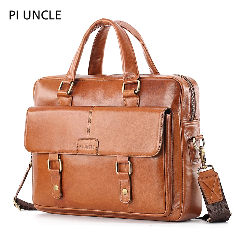 2020 New Men's Split Leather Handbag Zipper Men's Business Polyester Soft Bag 14 Inch Briefcase Bag