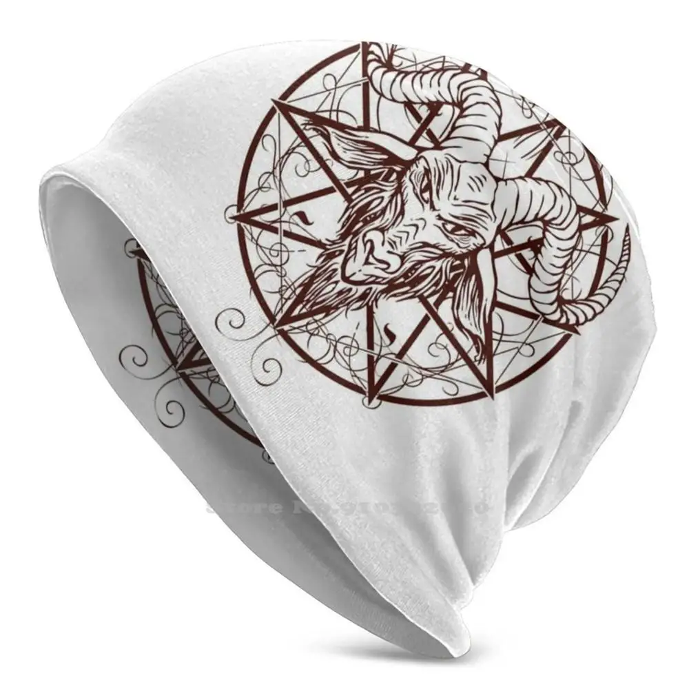 Теплая вязаная шапка Baphomet из козы Мужская Шапка-бини дьявол сатана оккультная 666