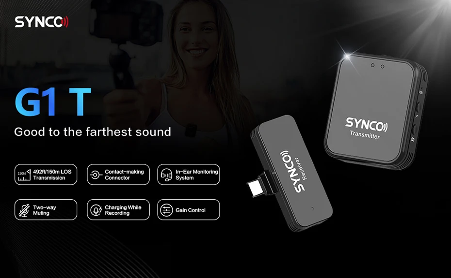 SYNCO G1T/G1L 2.4G Wireless Microphone System Lavalier Lapel for Android iPhone Smartphone Transmitter Receiver Voice Recording