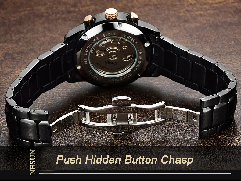 Швейцарские роскошные Брендовые Часы NESUN, мужские многофункциональные автоматические часы с дисплеем, светящиеся водонепроницаемые часы N9808-4