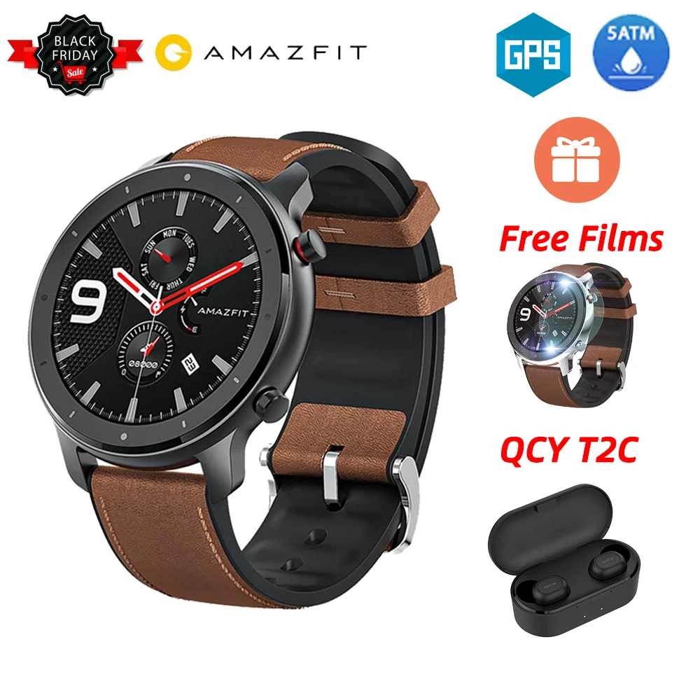 [FREE QCY] [] Huami AMAZFIT GTR 47 мм Смарт часы gps 5ATM водонепроницаемые мульти-спортивные умные часы трекер здоровья 24 дня