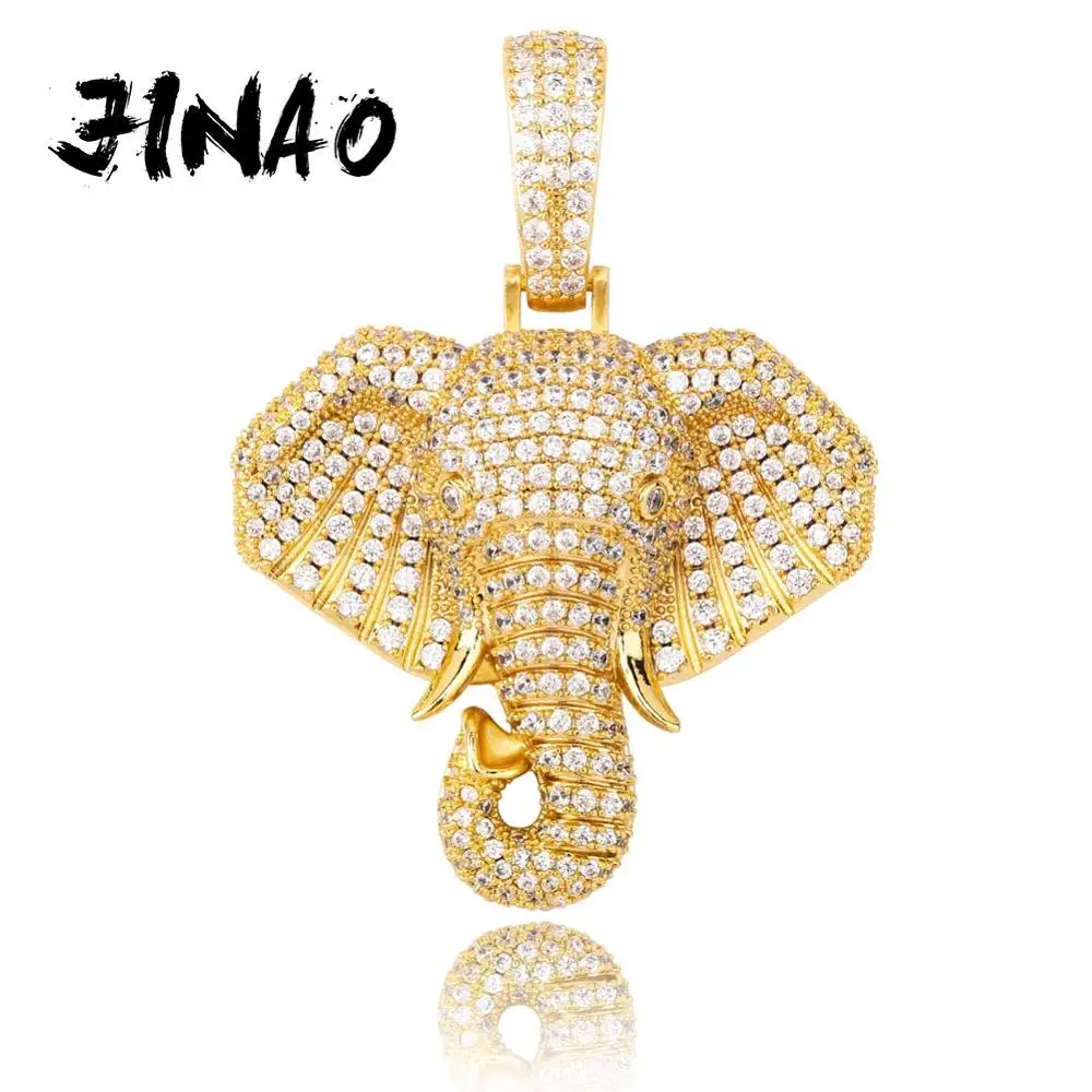 

JINAO New Iced Out Animal Elephant Necklace & Pendant With Tennis Chain Cubic Zircon Shining Men's Hip Hop Jewelry Gift