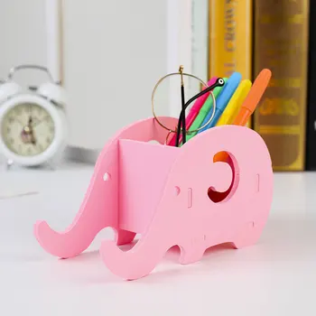

Wooden Office Storage Box Cute Container DIY Stationery Phone Stand Elephant Shape Organizer Practical Desktop Pen Holder Home