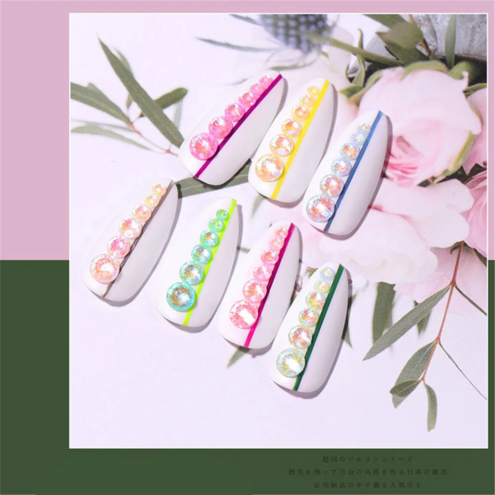1 Pack Flatback Luminous Nail Rhinestones Mixed Sizes Crystal Shiny Nail Flat Drill Flash Gems Glass Nail Art Decorations Tools (7)