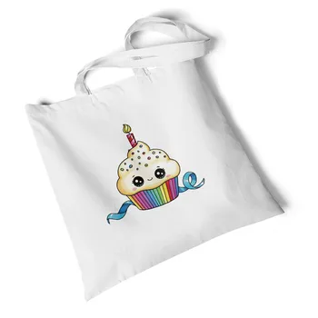 

Lychee Girls Rainbow Print White Canvas Bag Storage Foldable Large Shoulder Bag Travel Bag Environmental Reusable Handbag