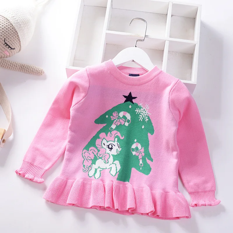 

2019 Autumn And Winter New Style Girls Double Layer Sweater Europe And America New Style Children Christmas Tree Sweater Childre