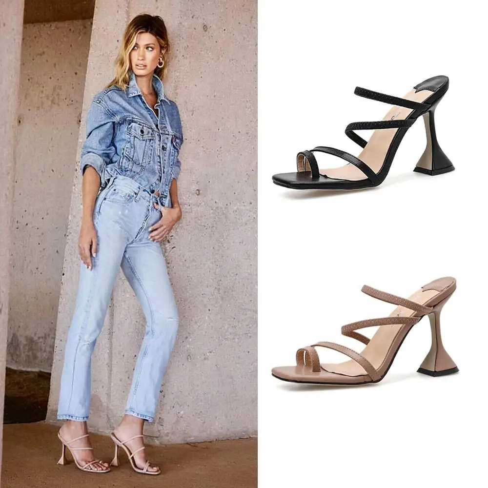 

Slides Shoes Women High-heeled Sandals Narrrow Band 2020 Summer New Fashion Brand Ladies Chunky footware Female zapatos de mujer
