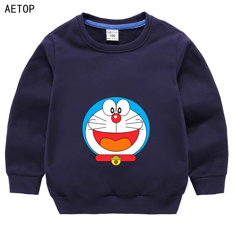 Зимняя бархатная Толстовка Doraemon для мальчиков и девочек, Забавные милые детские топы с круглым вырезом и рисунком - Цвет: as picture