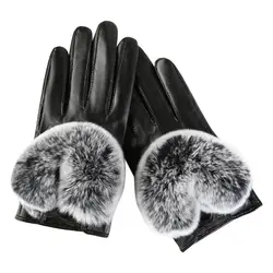 Новинка 2019 года; зимние перчатки из натуральной кожи; бархатные женские теплые перчатки; элегантные теплые модные варежки с бантом для
