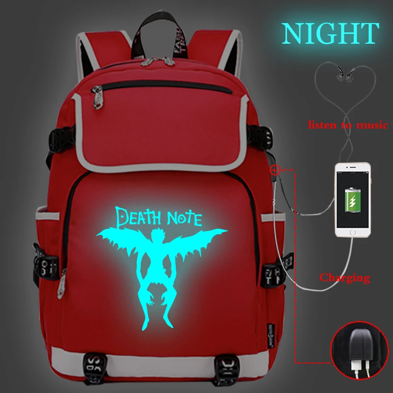 Рюкзак Mochila Dead Note, L светильник, женский рюкзак, USB зарядка, рюкзак для ноутбука, школьные сумки для подростков, девочек, мальчиков, дорожные сумки