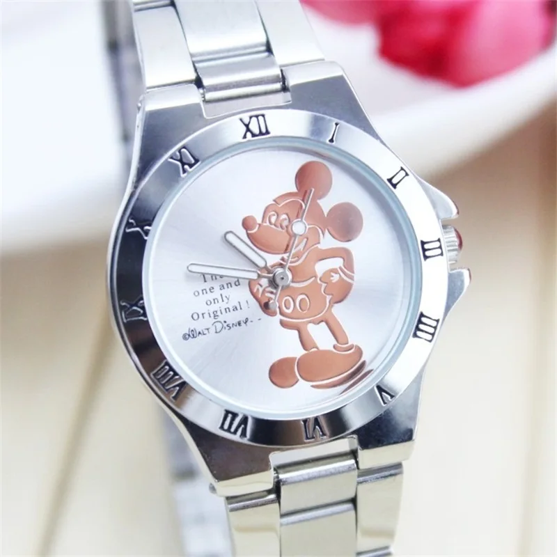 Бренд «Минни Маус» Для женщин часы Творческий 3D мультфильм серебристые женские кварцевые часы наручные часы полностью из стали часы женские часы relogio feminino